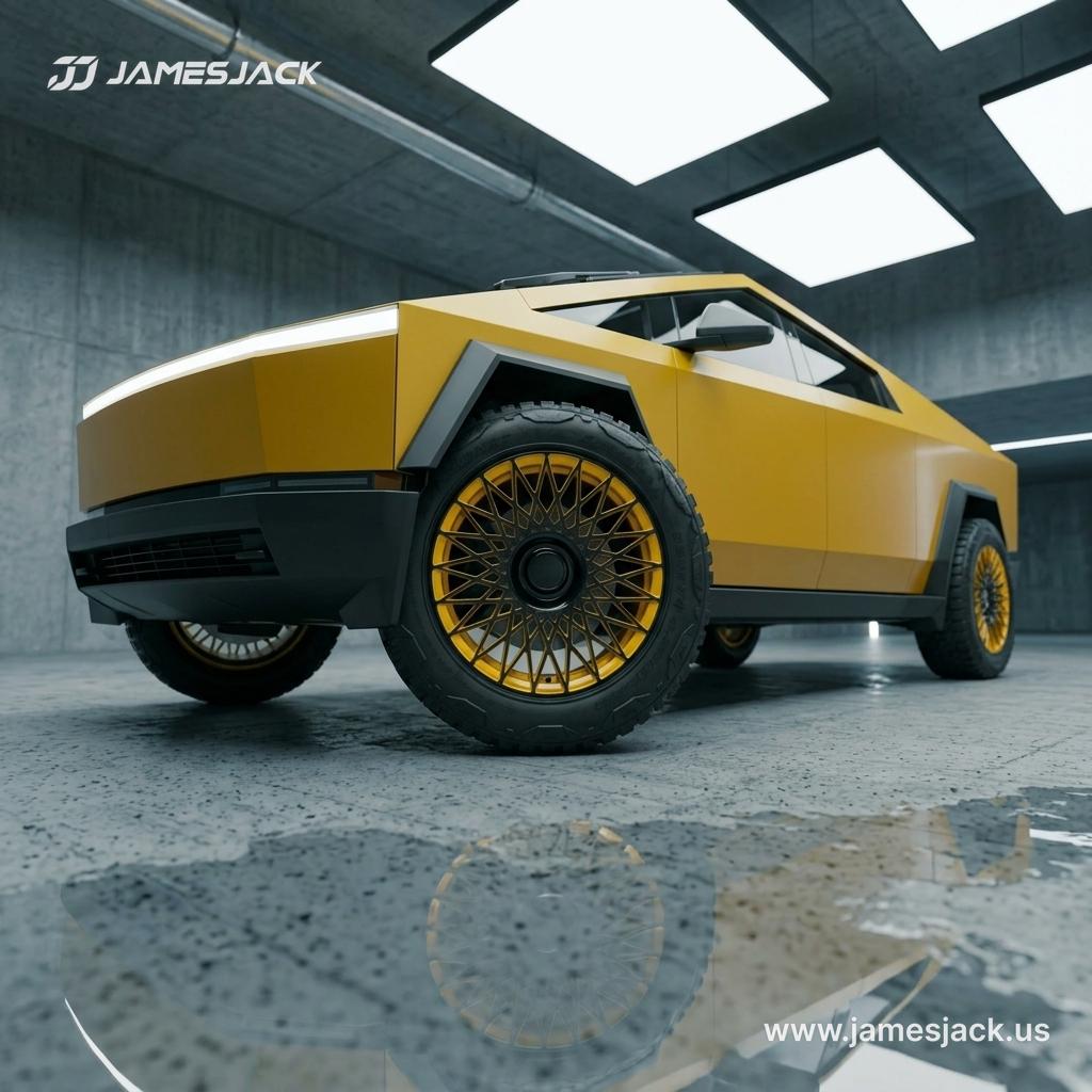 Tesla Cybertruck — Yellow Mesh Wheels detail 3