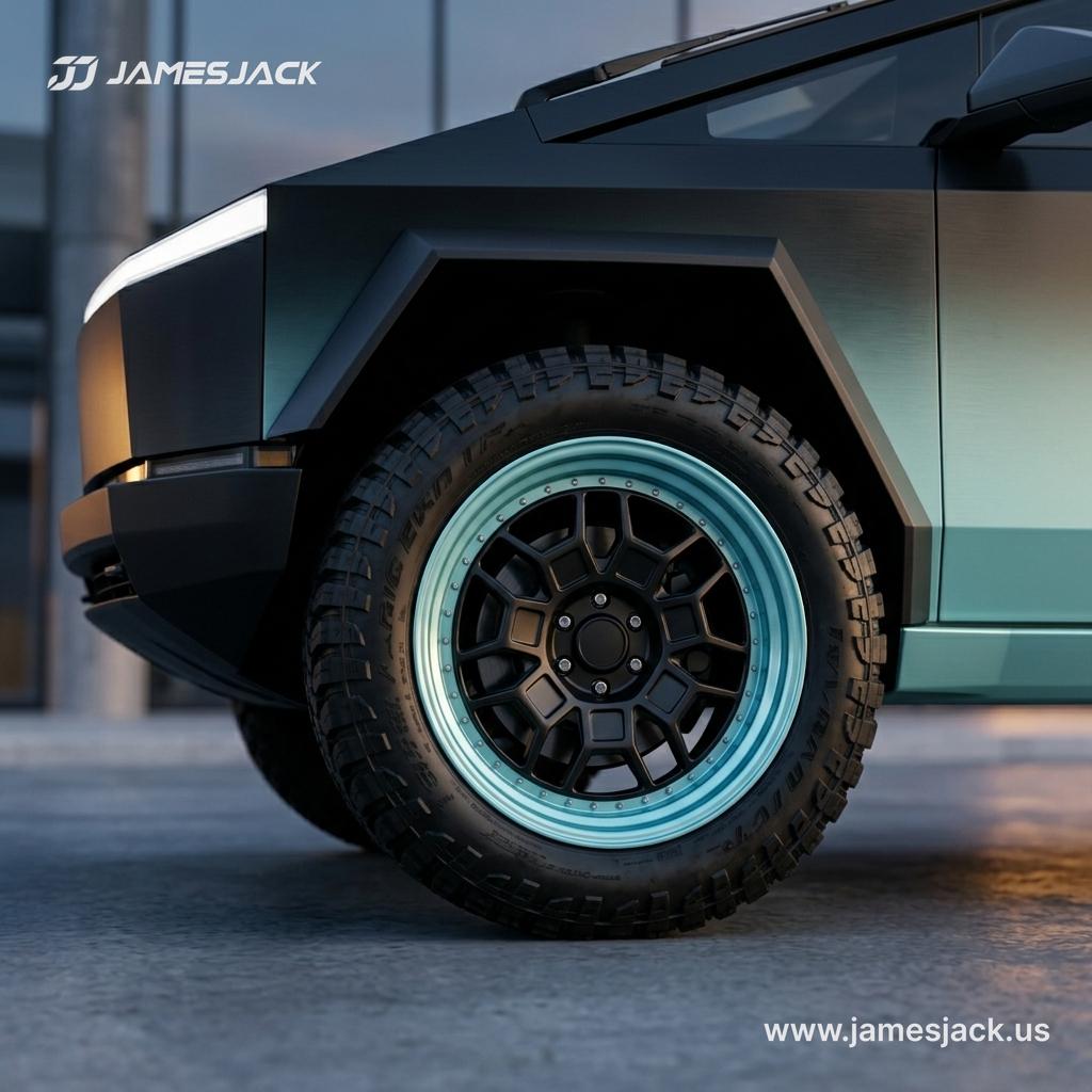 Tesla Cybertruck — Teal Deep Dish Off-Road Wheels detail 2