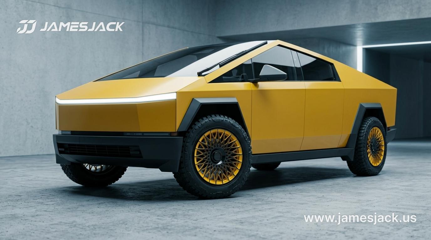 Tesla Cybertruck — Yellow Mesh Wheels
