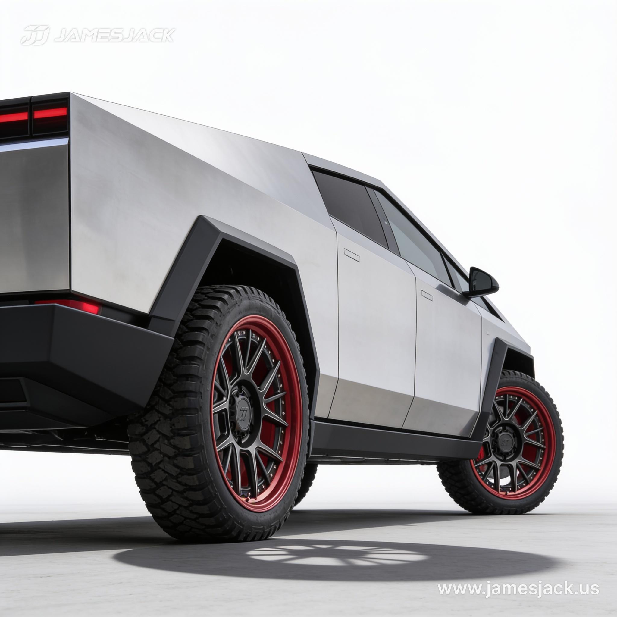 Tesla Cybertruck — Red Rim Baja Wheels detail 2