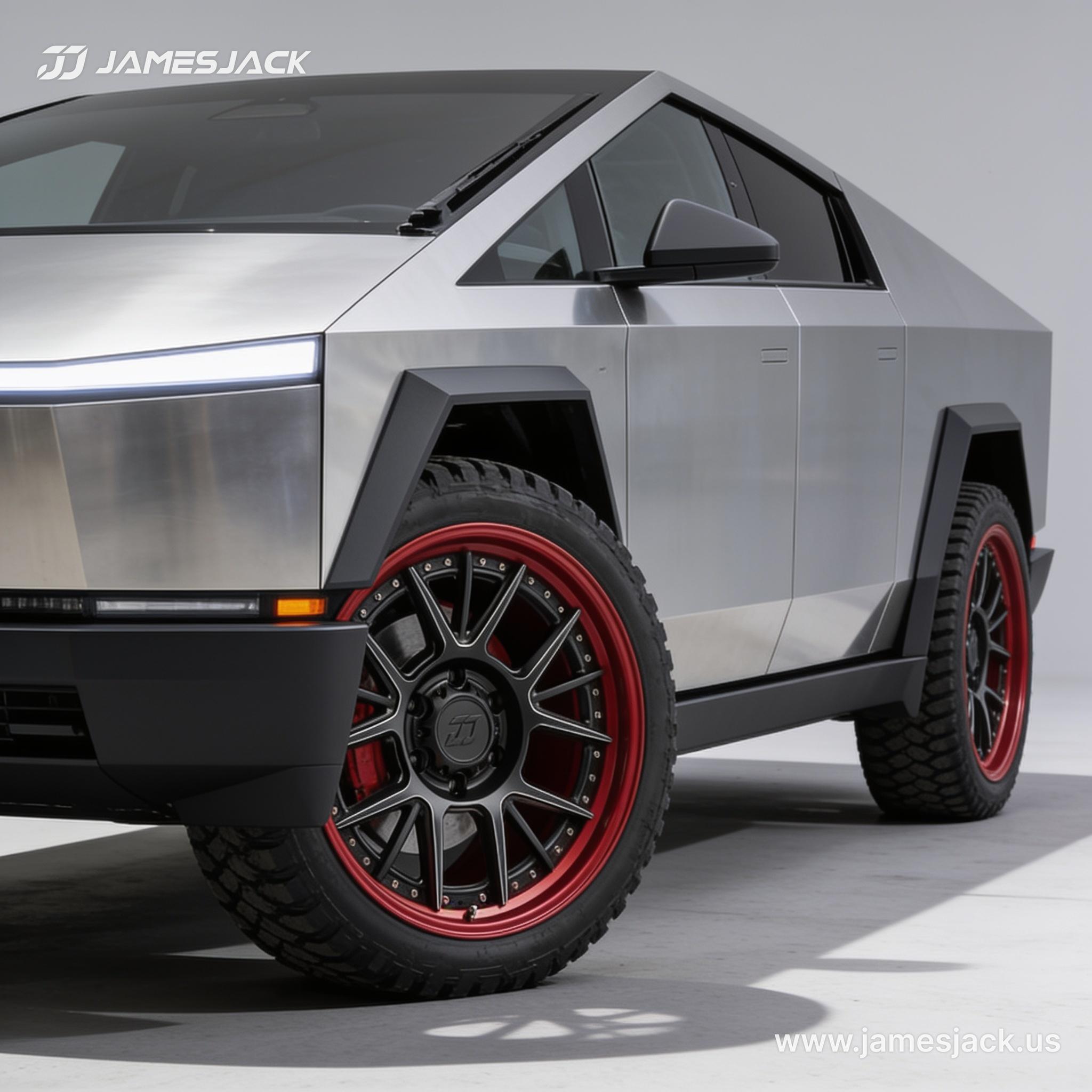 Tesla Cybertruck — Red Rim Baja Wheels detail 3