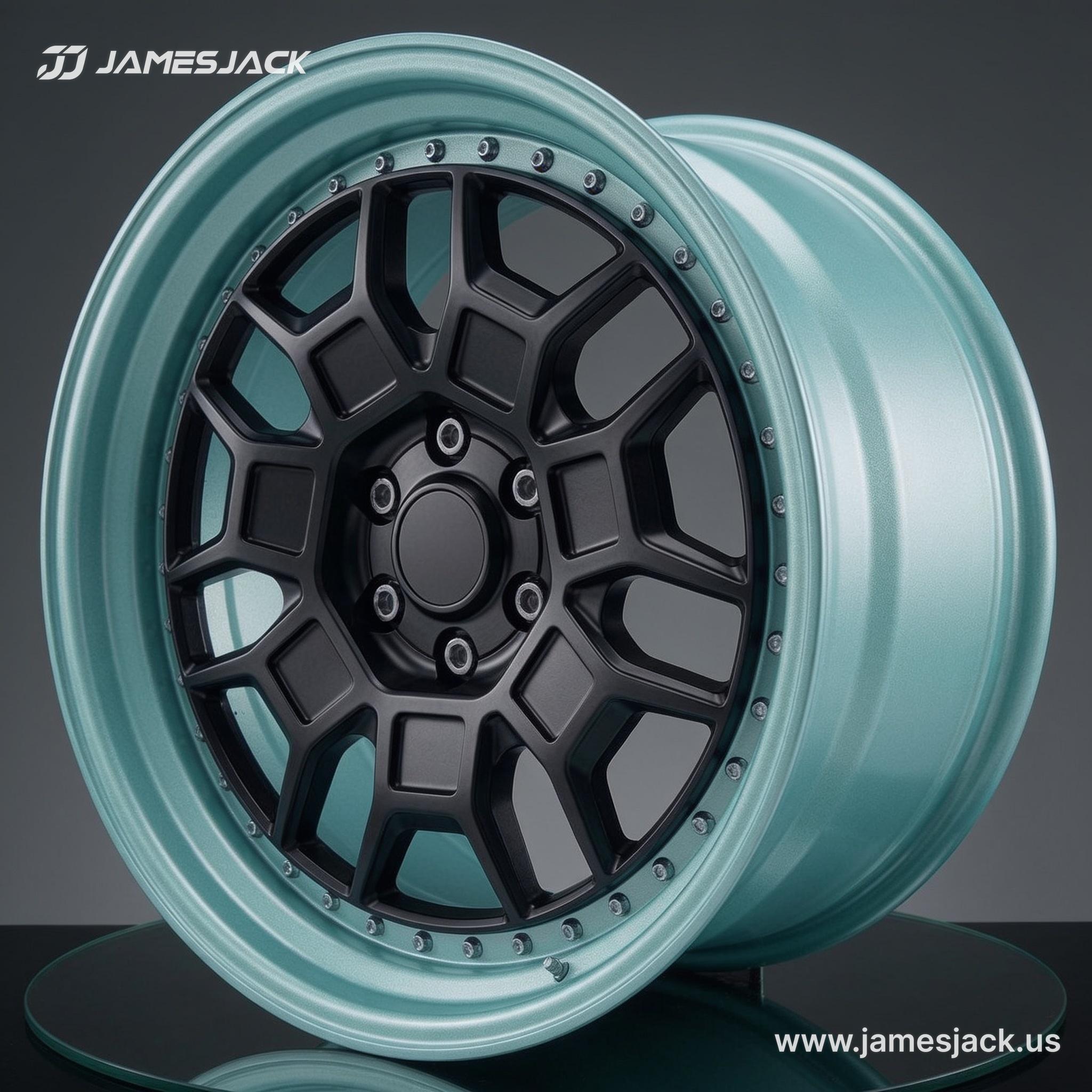 Tesla Cybertruck — Teal Deep Dish Off-Road Wheels detail 1