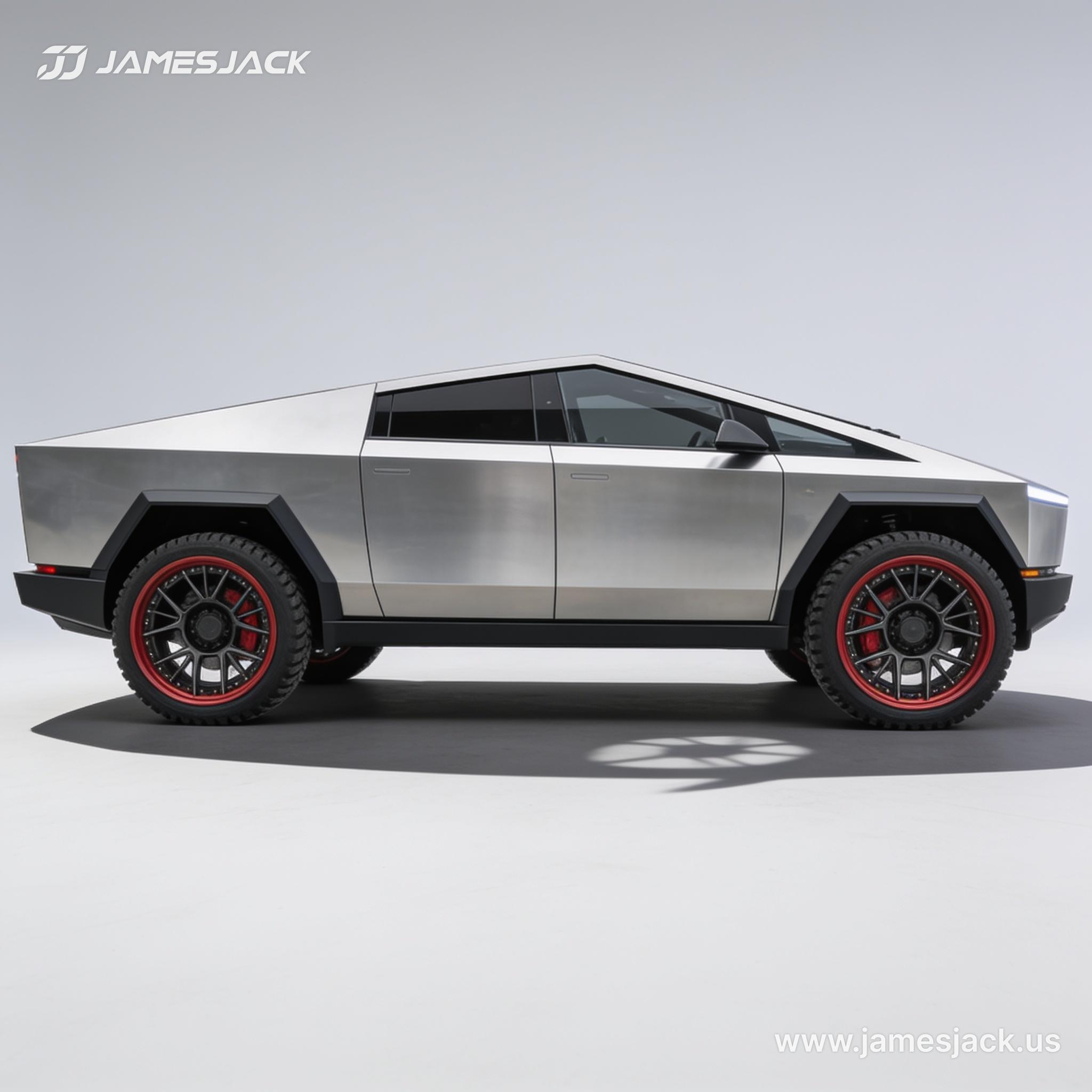 Tesla Cybertruck — Red Rim Baja Wheels detail 1
