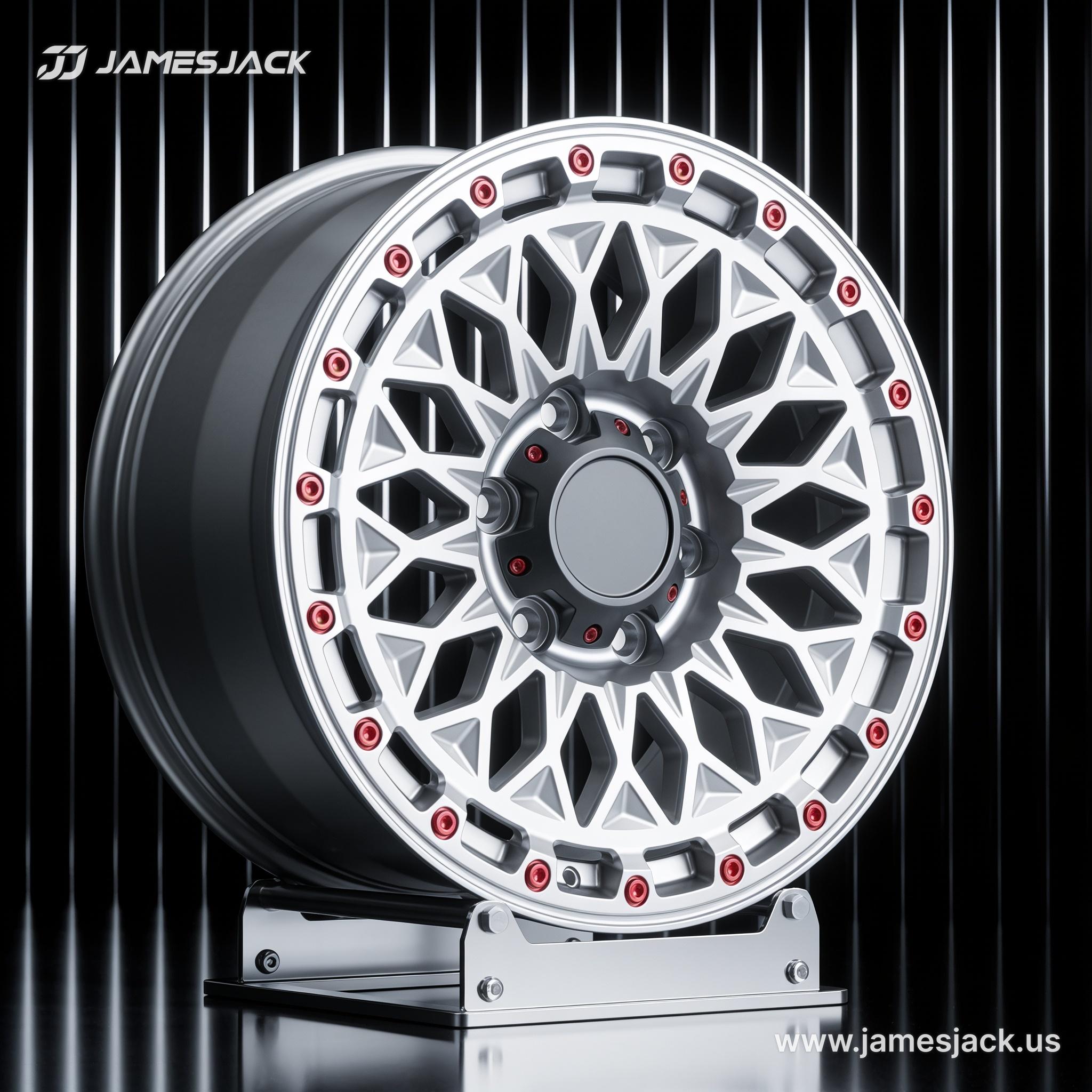 Tesla Cybertruck — Silver Mesh Beadlock Wheels detail 1